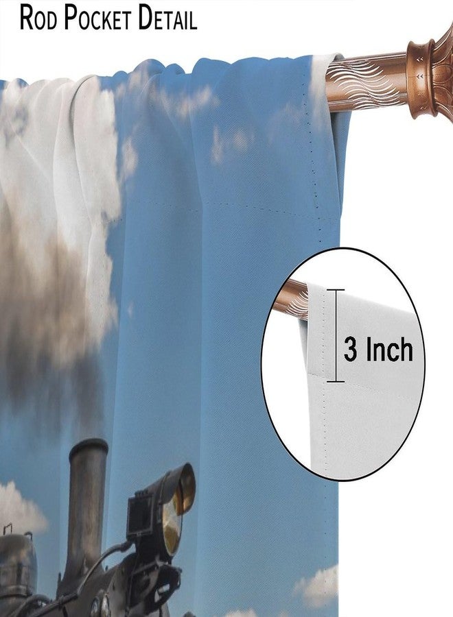 AAVEUP Trains Curtains, Blue Sky Country Field Vintage Black Steam Train Pattern Windows Treatments Rod Pocket Drapes for Kids Boys Juvenile Living Room Bedroom 42x45in（No Blackout） - Image 4